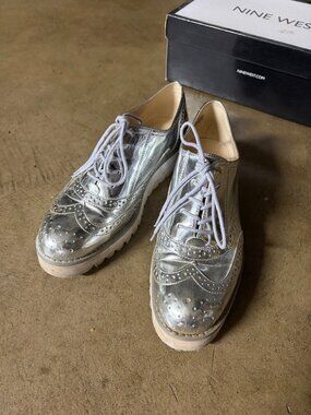 Nine West Silver Wingtip Oxford Shoes